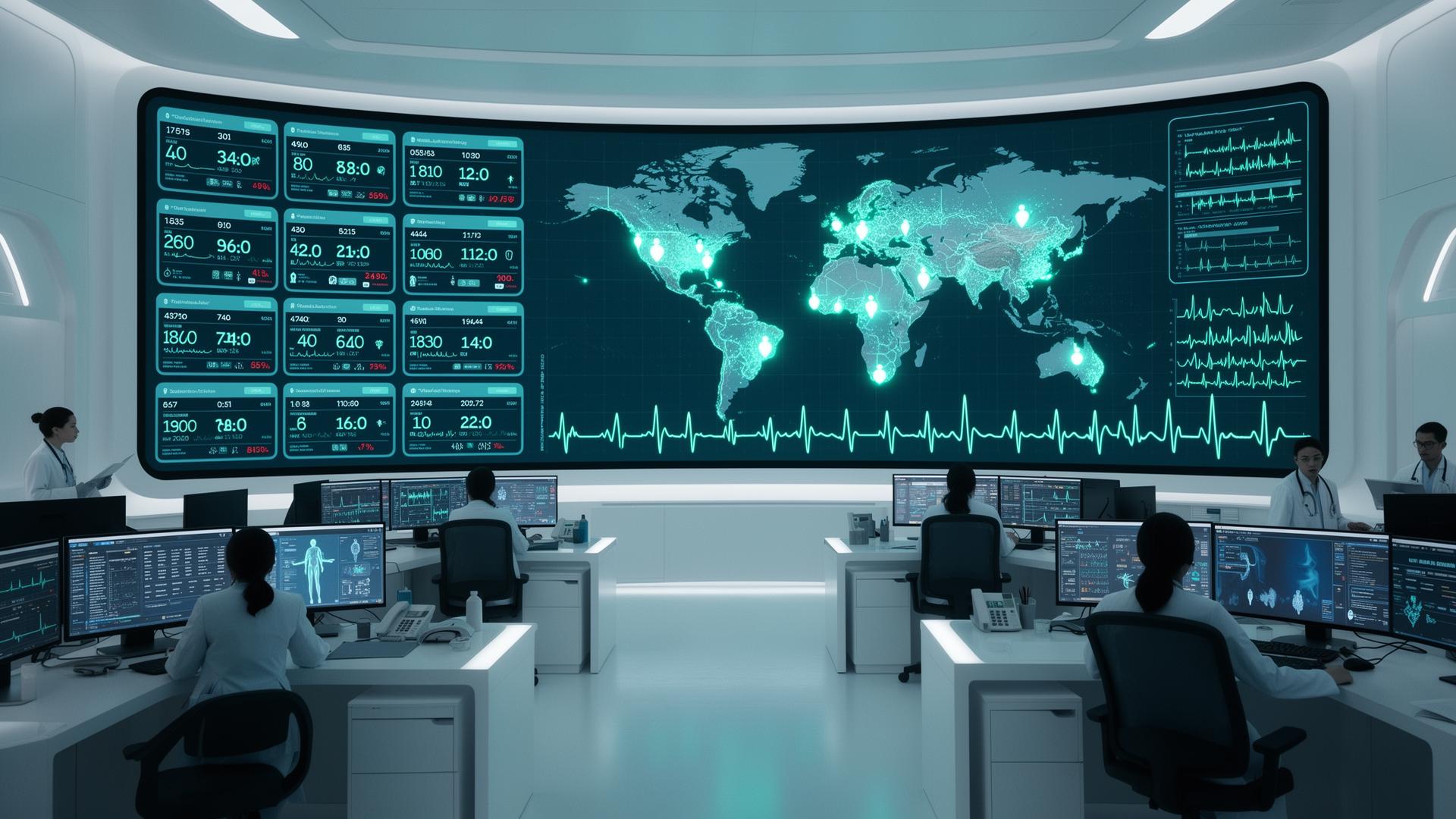 Housepital command centre with live patient monitoring video wall